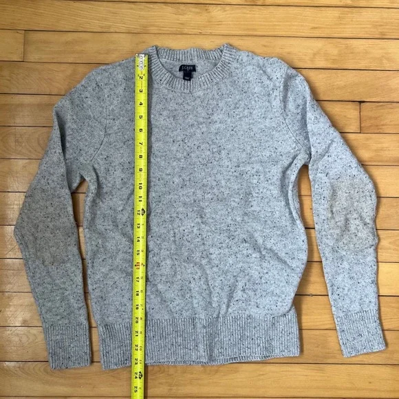 J.Crew Mens Small Lambswool Blend Crewneck Sweater Grey Speckled Elbow Patches - Picture 7 of 8